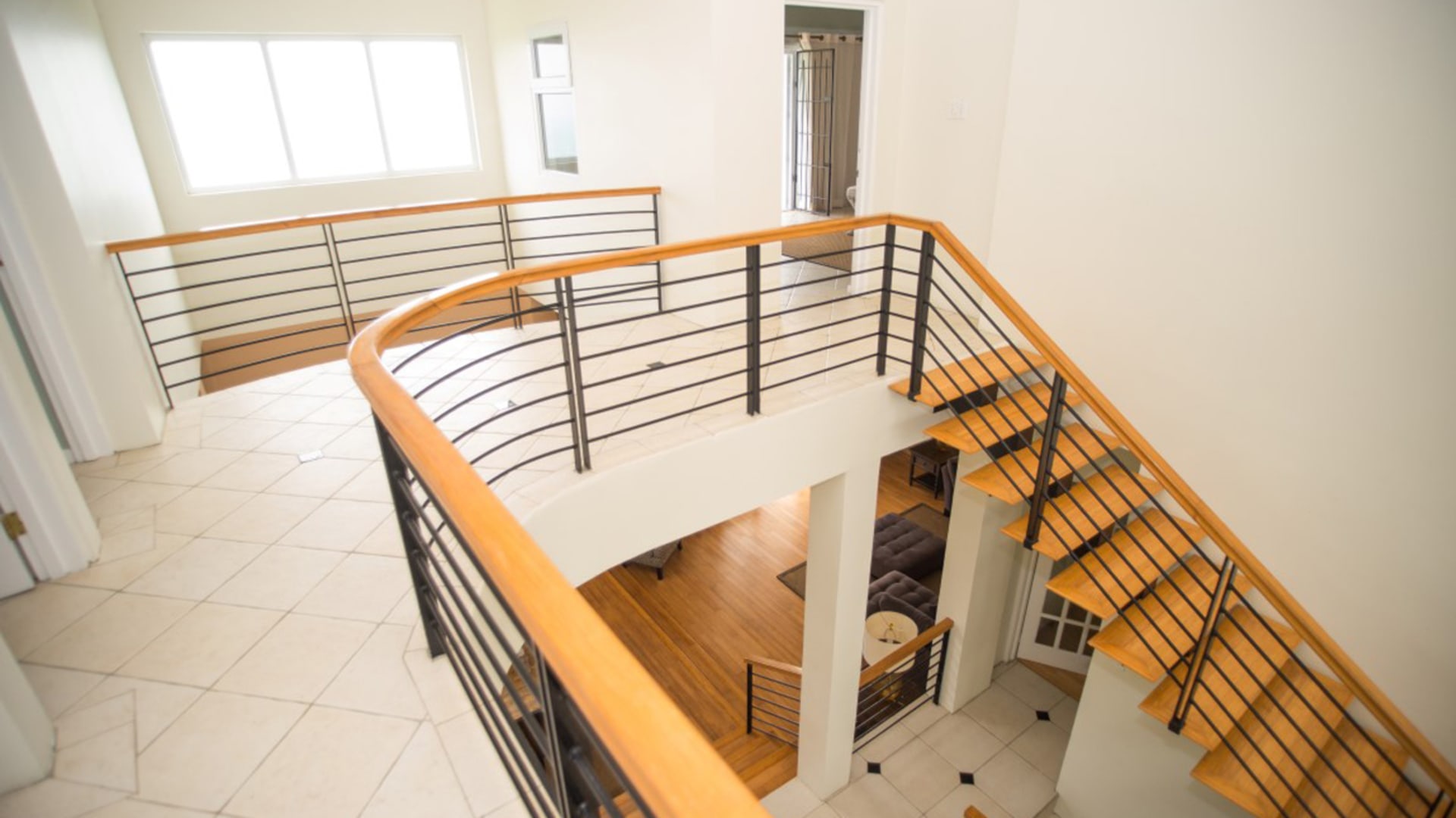 st lucia real estate modern villa at Marisule for sale staircase yellow