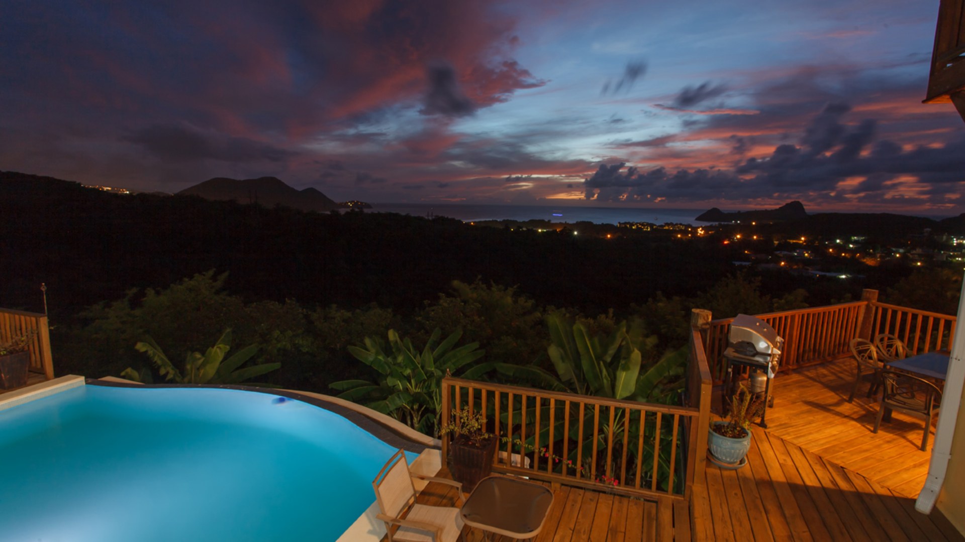 st lucia real estate VILLA CHLOESA for sale pool night