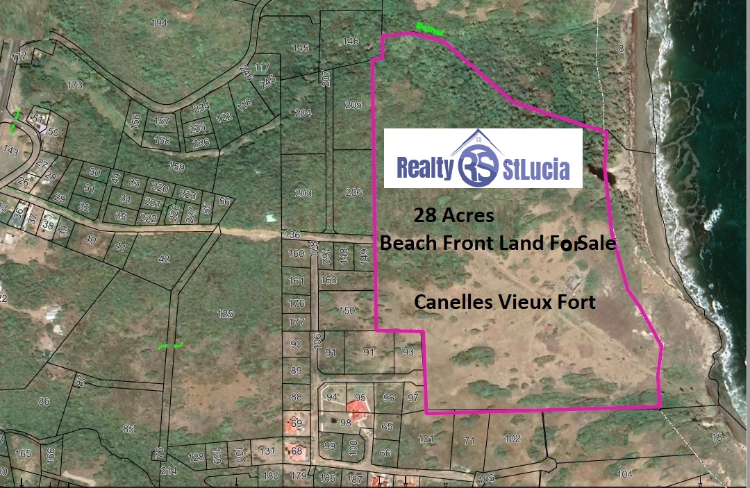 St Lucia Beach Front Land For Sale 28 acres