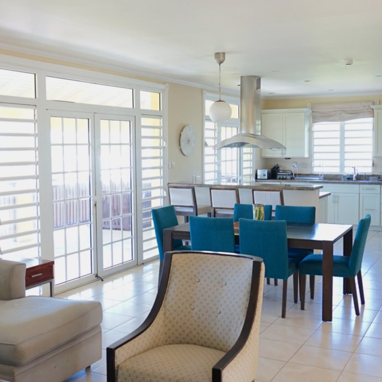st lucia real estate villa blue dining table