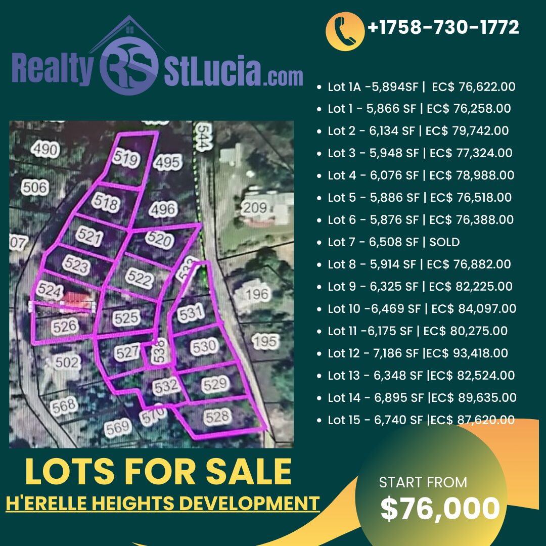 5 Lots For Sale At Herelle Heights Laborie Herelle Heights is a fully serviced land development located in Herelle Estate, Laborie.