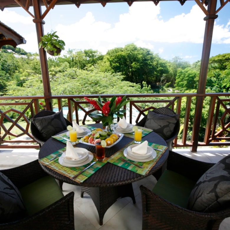 St Lucia Real Estate - C’est La Vie Villa for sale patio table