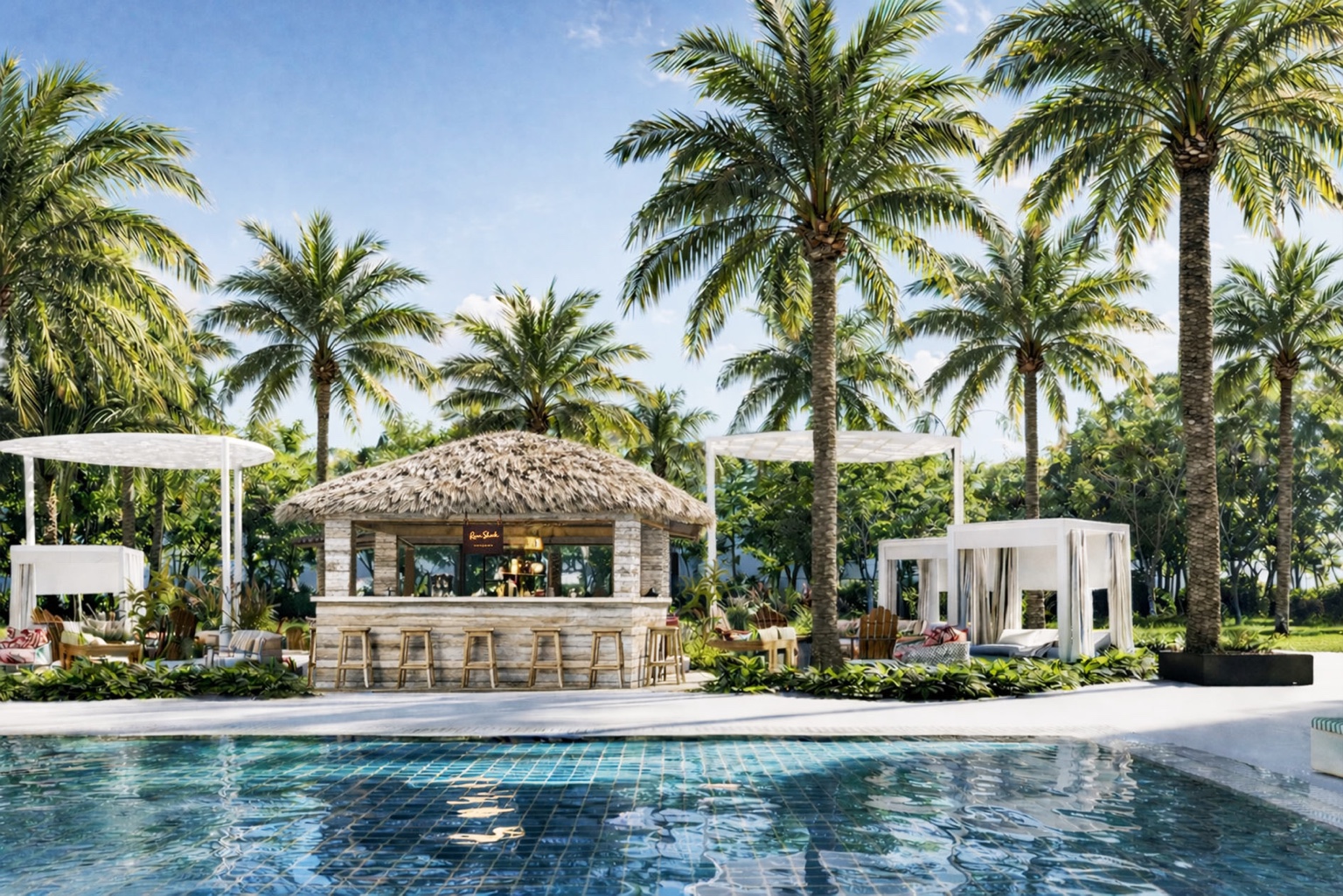 Artist's impression of the poolside Rum Shack and leisure area