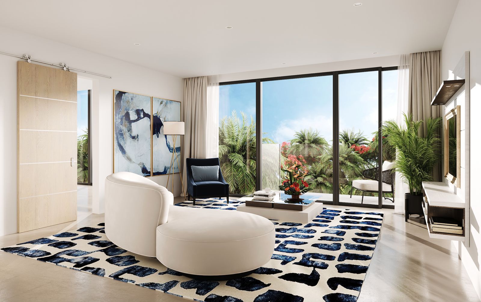 Artist's impression of a contemporary residence living room at Cas En Bas Beach Resort
